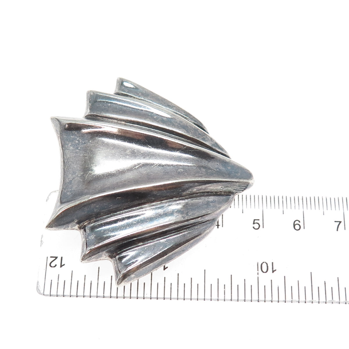 925 Sterling Silver Vintage Mexico Modernist Oxidized Pin Brooch / Pendant