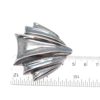 925 Sterling Silver Vintage Mexico Modernist Oxidized Pin Brooch / Pendant