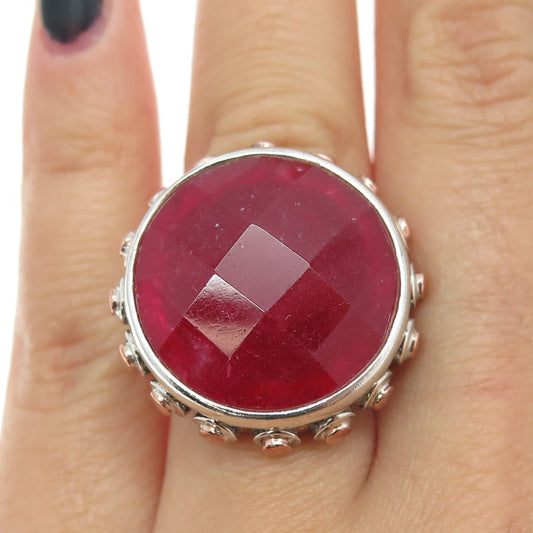 BARSE 925 Sterling Silver 2-Tone Vintage Real Ruby Statement Ring Size 6