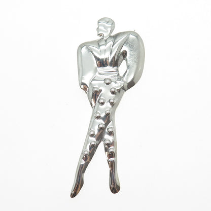 925 Sterling Silver Vintage Mexico Modernist Model Woman Pin Brooch