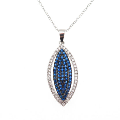 925 Sterling Silver Round-Cut Blue & White C Z Cable Chain Necklace 18"