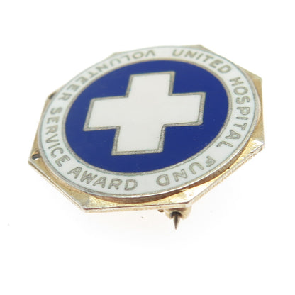 925 Sterling Silver Vintage Enamel United Hospital Fund Volunteer Service Brooch