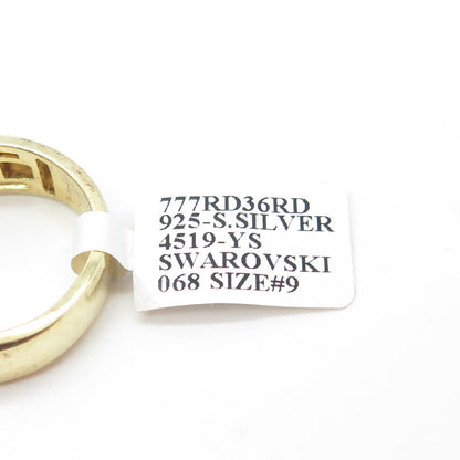 DADWANI 925 Sterling Silver Gold Plated Swarovski Crystal Ring Size 9.25