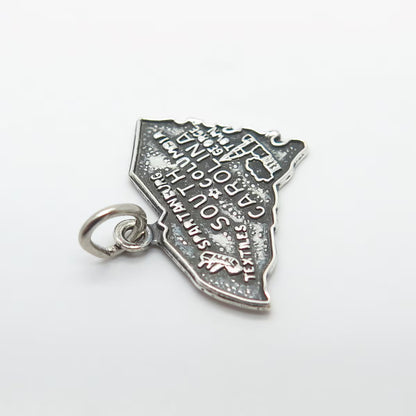 925 Sterling Silver Vintage "South Carolina" State Map Charm Pendant
