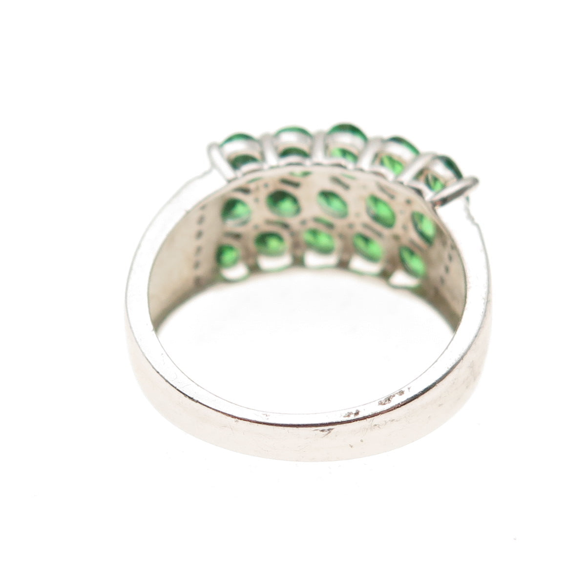 925 Sterling Silver Green & White C Z Cluster Ring Size 8