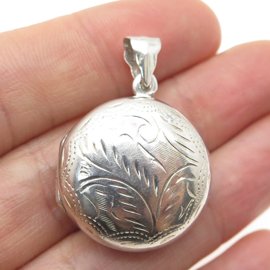 925 Sterling Silver Vintage Engraved Round Locket Pendant