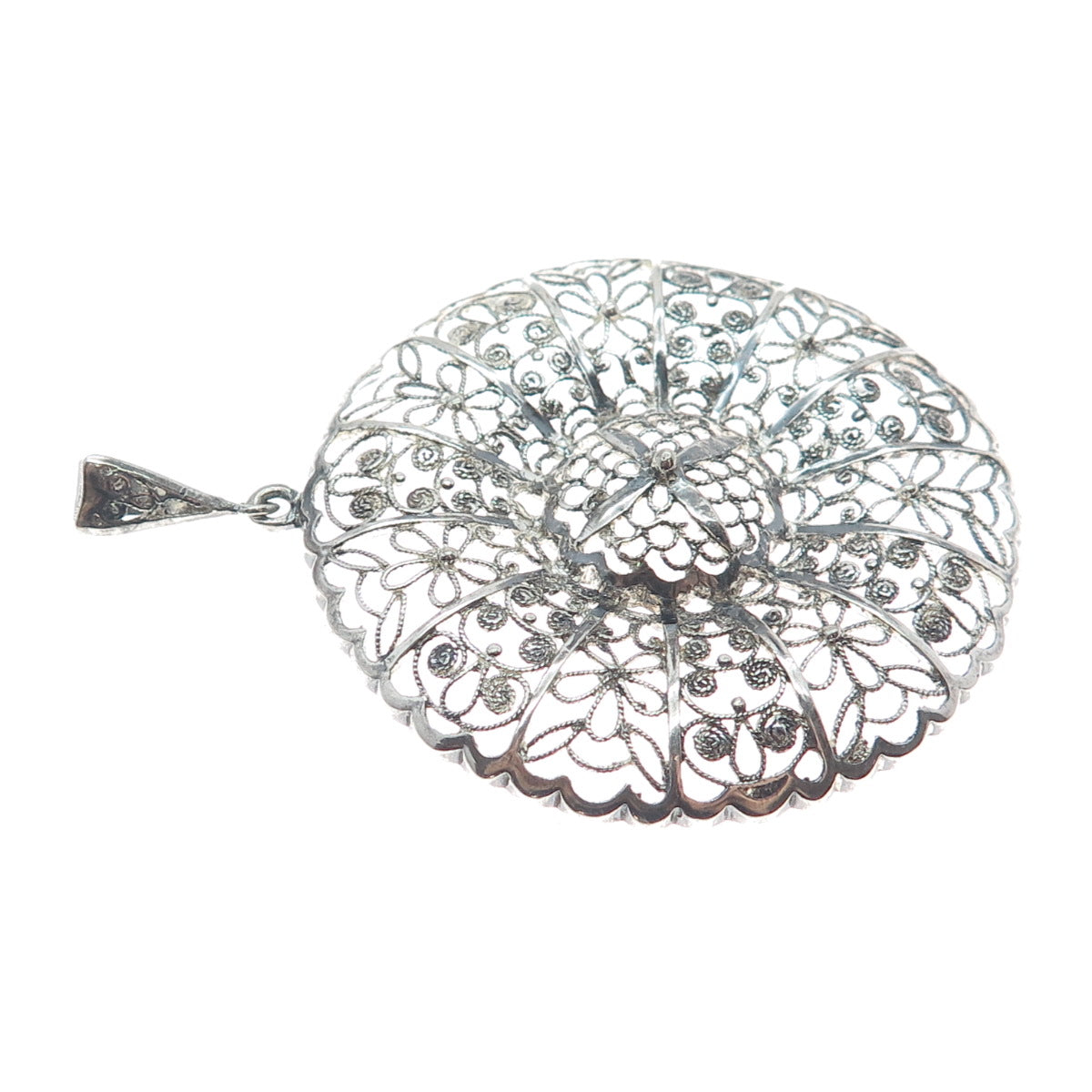 835 Silver Vintage Filigree Floral Oxidized Pendant