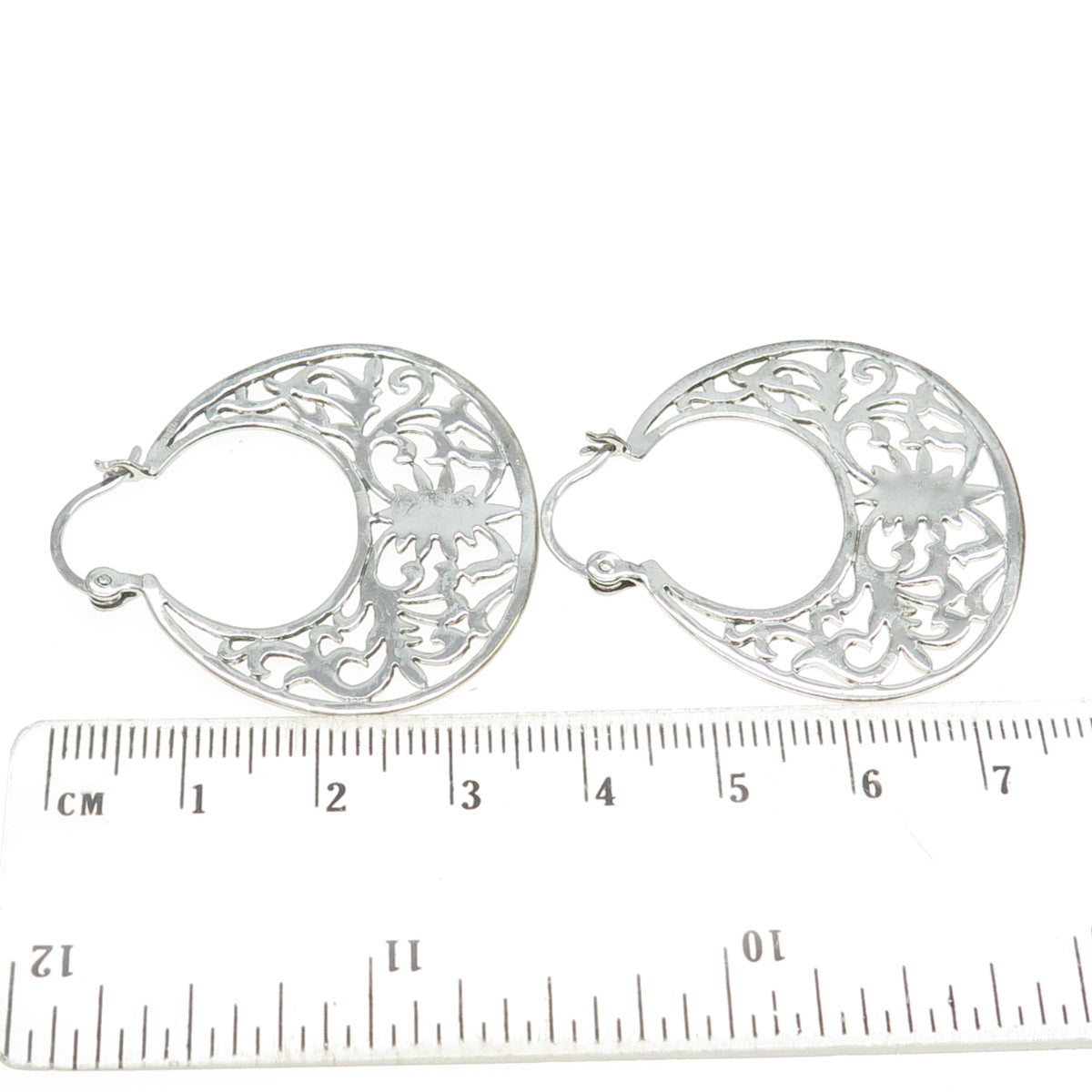 925 Sterling Silver Ornate Hinged Earrings