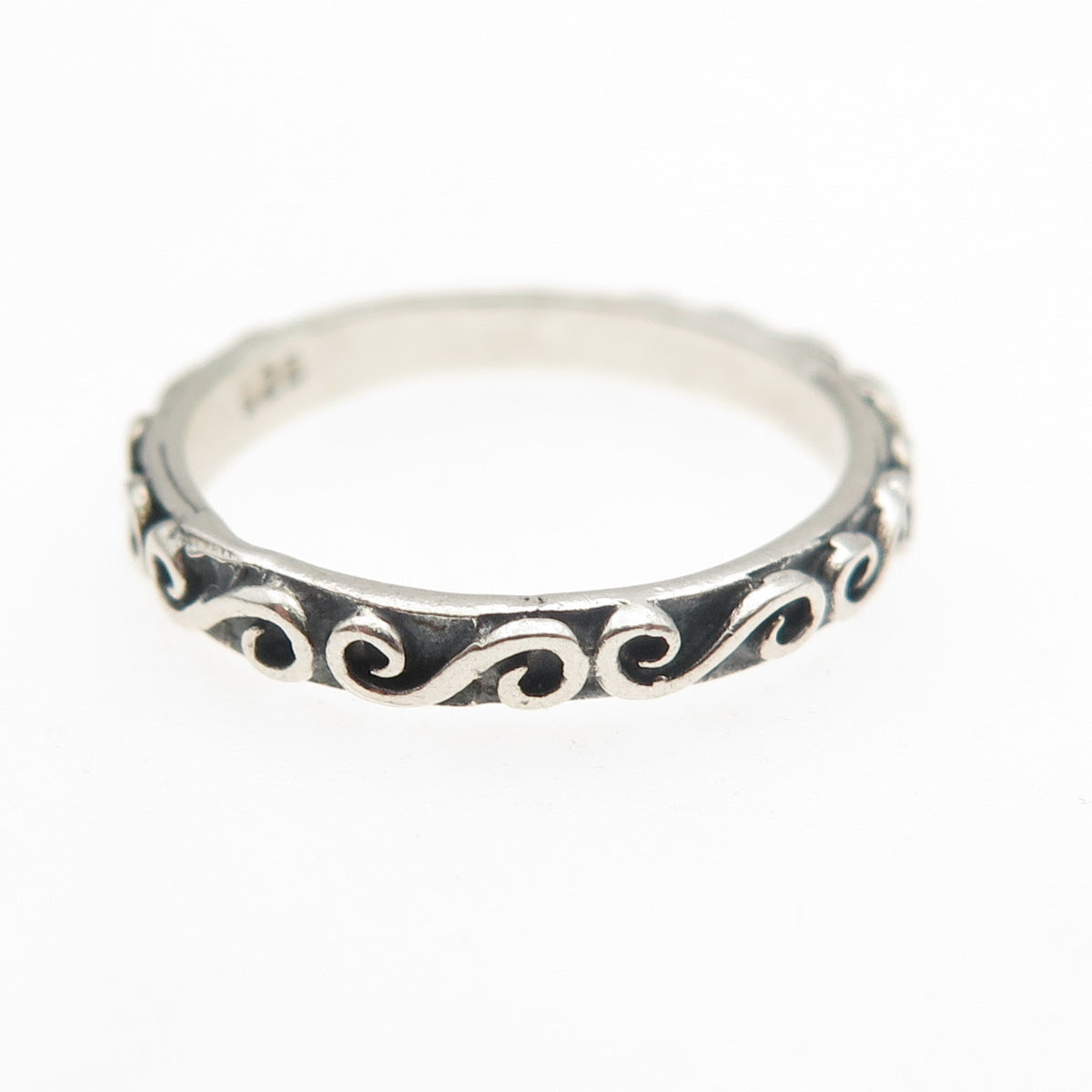 925 Sterling Silver Vintage Swirl Stackable Oxidized Band Ring Size 5