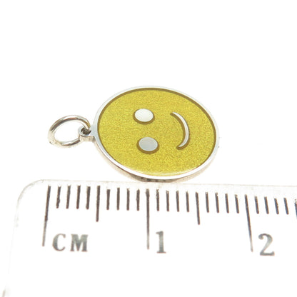 925 Sterling Silver Yellow Enamel Smiling Face Emoji Minimalist Charm Pendant