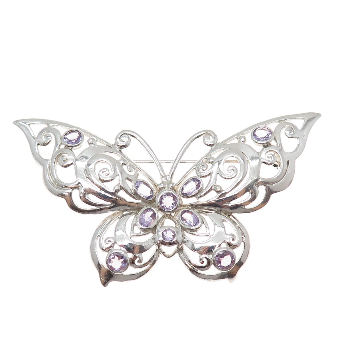 CFJ Collins Fine 925 Sterling Silver Vintage Real Amethyst Butterfly Pin Brooch