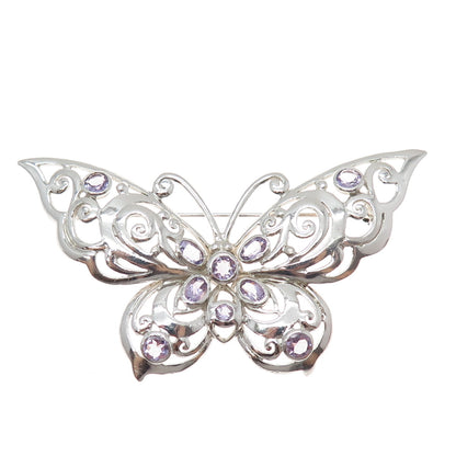 CFJ Collins Fine 925 Sterling Silver Vintage Real Amethyst Butterfly Pin Brooch