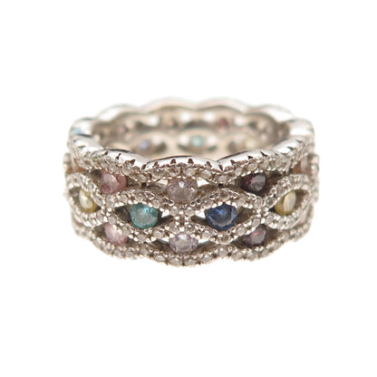 925 Sterling Silver Round-Cut Multi-Color C Z Band Ring Size 6.25