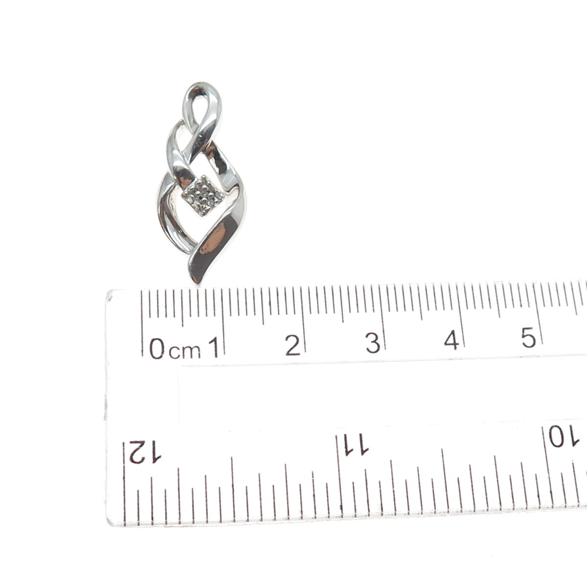 SUN 925 Sterling Silver Real Round-Cut Diamond Twisted Slide Charm Pendant