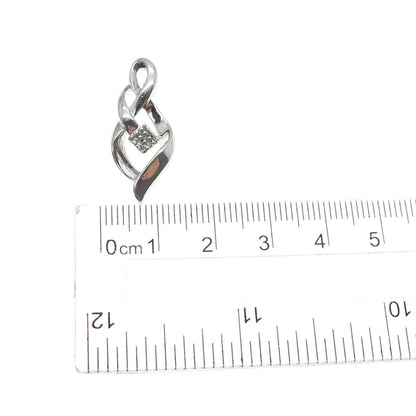 SUN 925 Sterling Silver Real Round-Cut Diamond Twisted Slide Charm Pendant