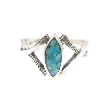 Old Pawn 925 Sterling Silver Vintage Southwestern Turquoise Inlay Ring Size 5