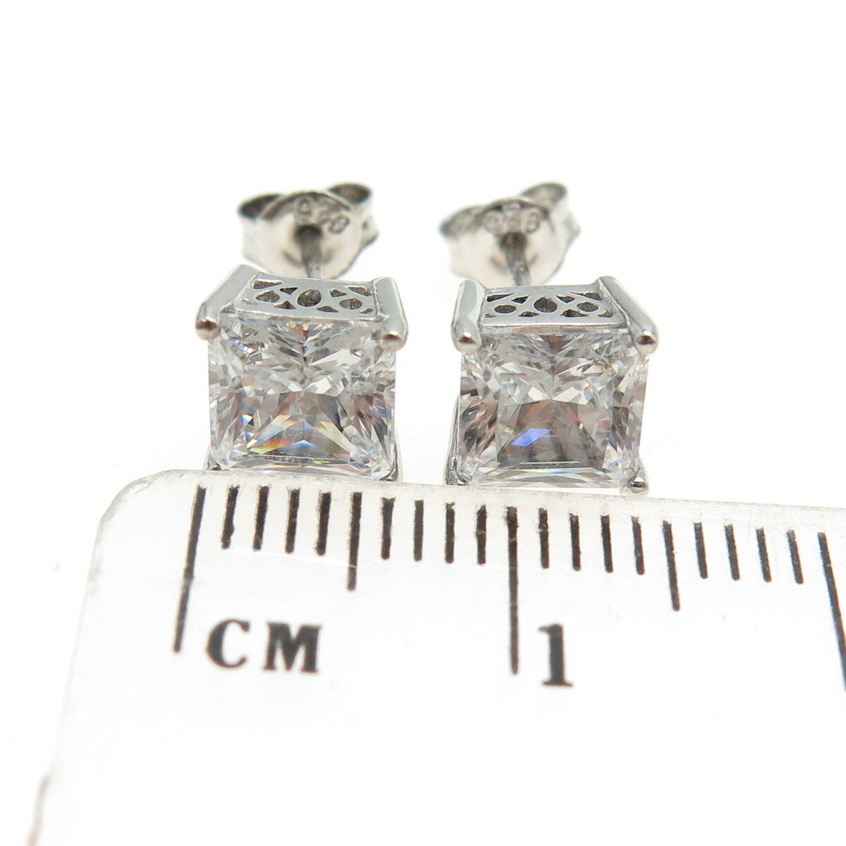 925 Sterling Silver Princess-Cut C Z Stud Earrings