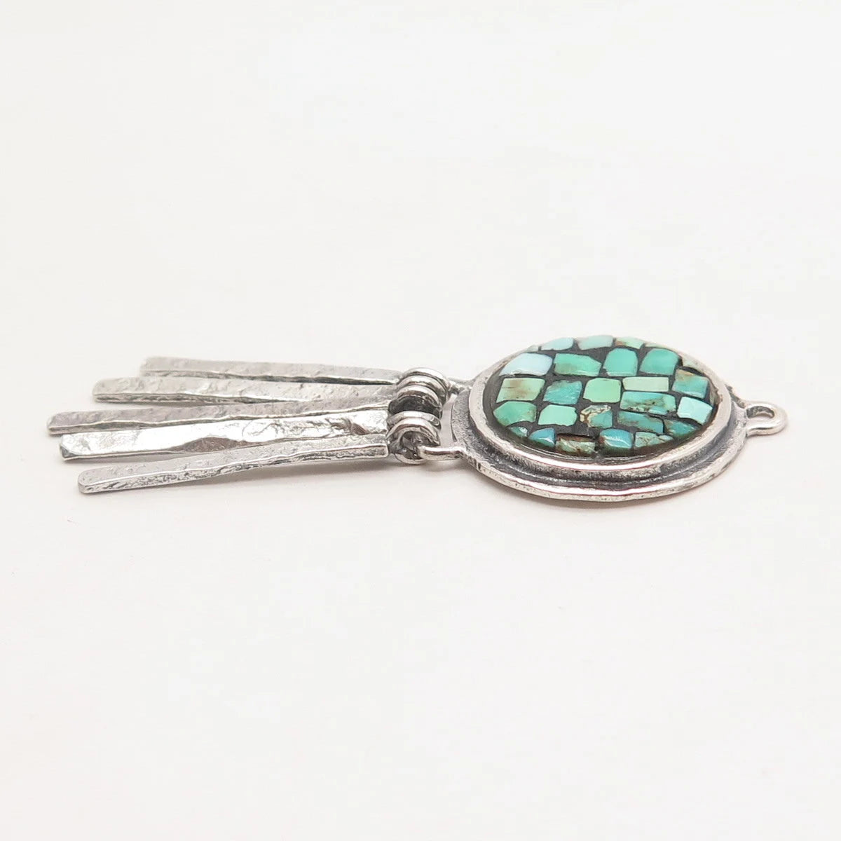 925 Sterling Silver Vintage Real Turquoise Gem Multi-Bar Ethnic Pendant