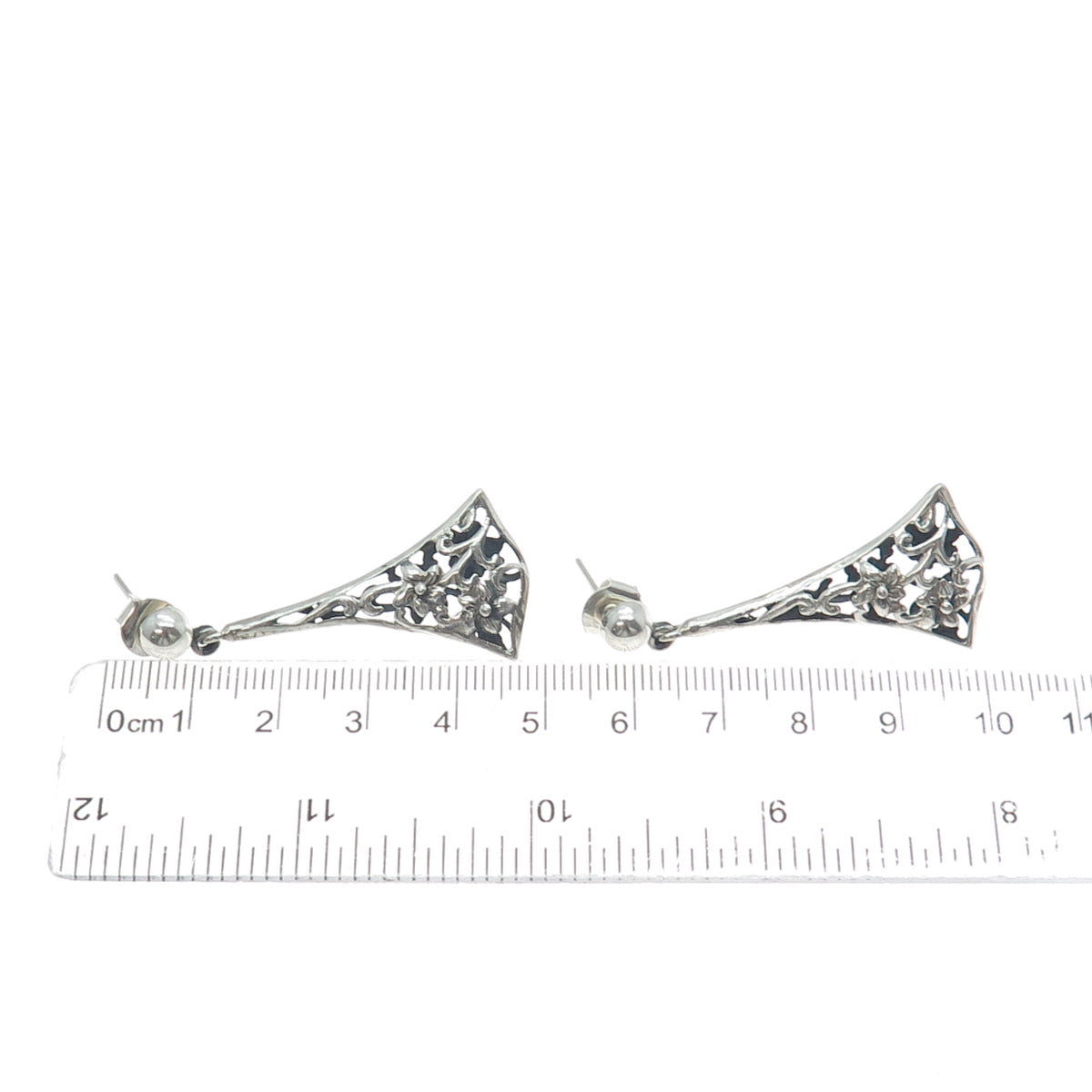 PLATELLA 950 Silver Vintage Floral Dangle Earrings