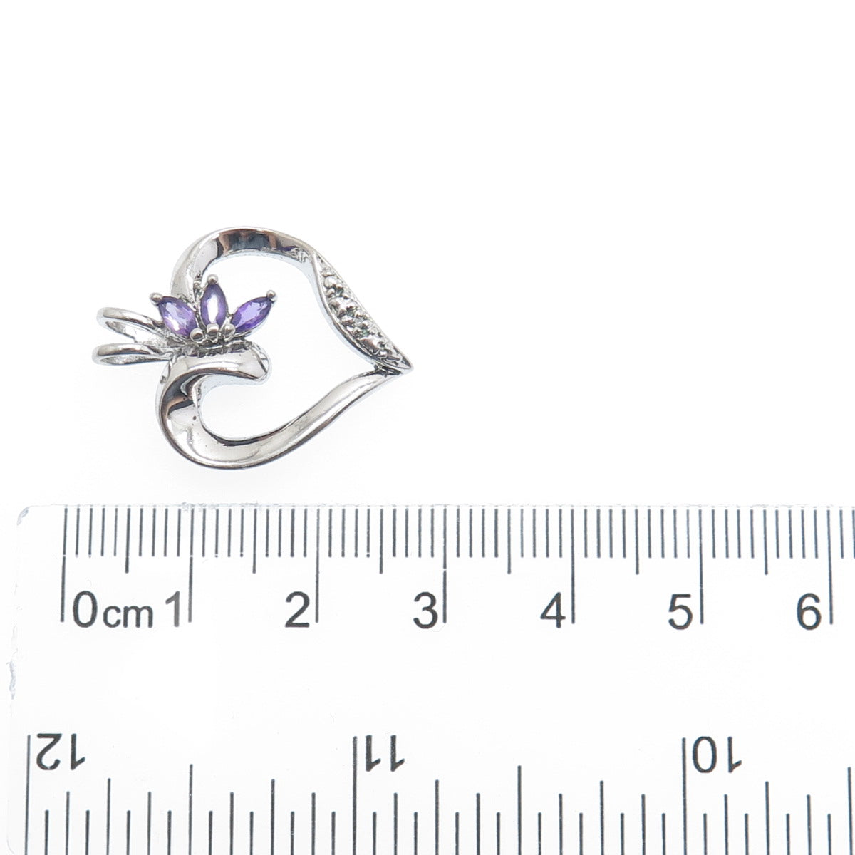 ROSS SIMONS 925 Sterling Silver Real Diamond Accent & Amethyst Heart Pendant