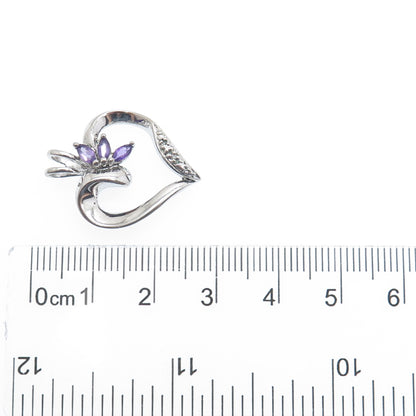ROSS SIMONS 925 Sterling Silver Real Diamond Accent & Amethyst Heart Pendant