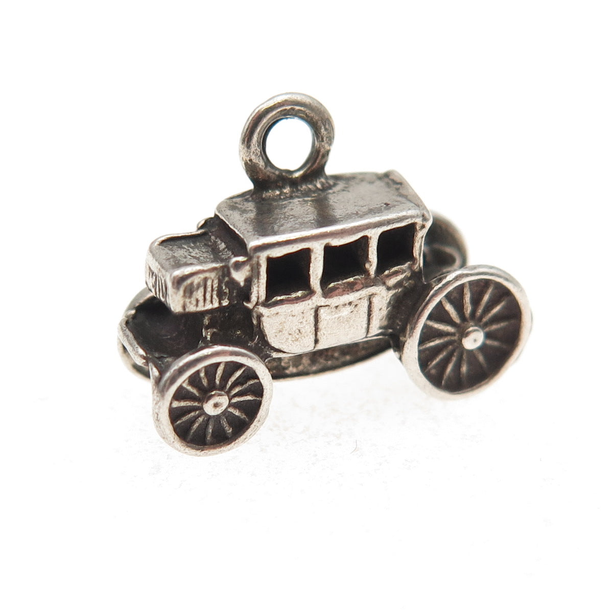 925 Sterling Silver Vintage Stagecoach / Carriage 3D Mini Charm Pendant