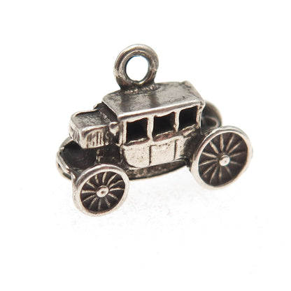 925 Sterling Silver Vintage Stagecoach / Carriage 3D Mini Charm Pendant