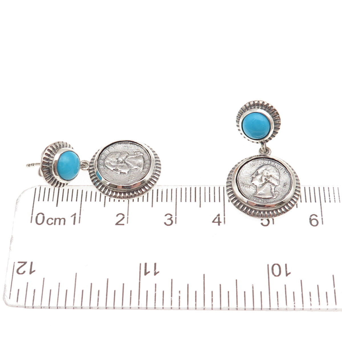 D'Joy 925 Sterling Silver Real Turquoise Washington Quarter Coin Dangle Earrings
