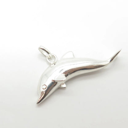 925 Sterling Silver Vintage Dolphin For Good Luck 3D Charm Pendant