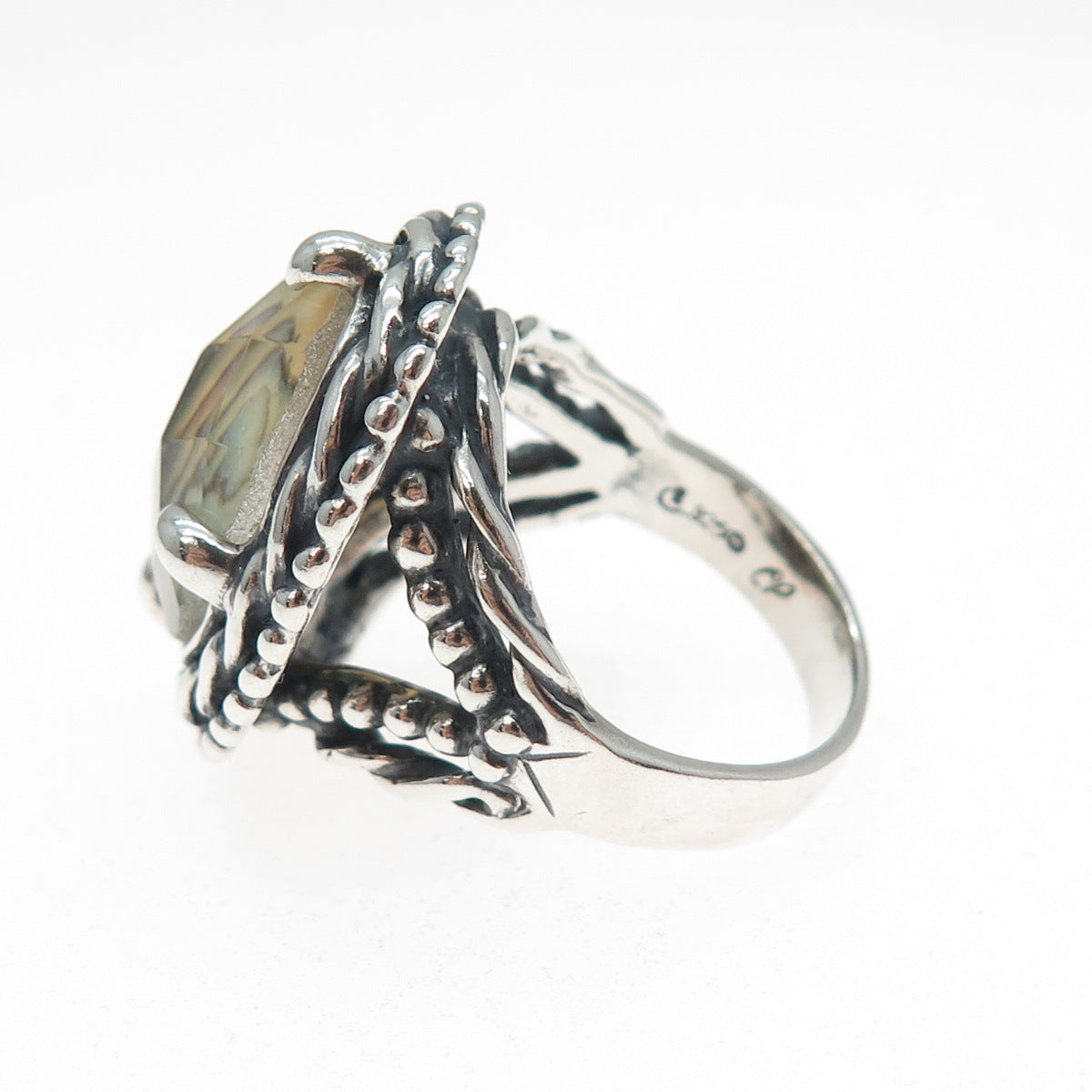 CAROLYN POLLACK 925 Sterling Silver Vintage Doublet Abalone Shell Ring Size 7.25