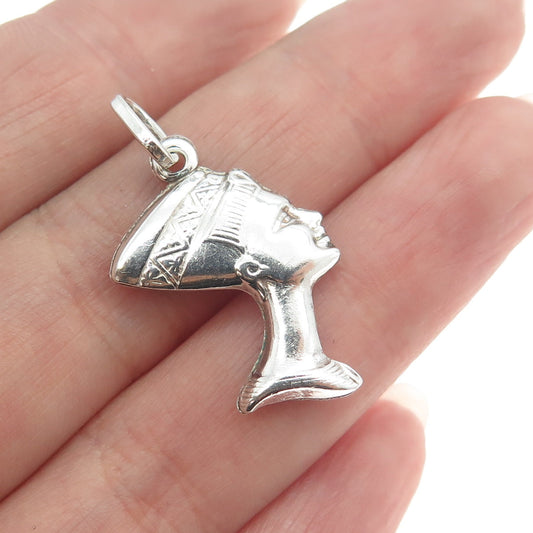 925 Sterling Silver Vintage Italy Nefertiti Egyptian Theme 3D Pendant