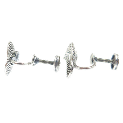 DANECRAFT 925 Sterling Silver Antique Leaf Ribbed Screw Back Earrings