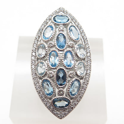 DSMK 925 Sterling Silver Real London & Light Blue White Topaz Ring Size 7