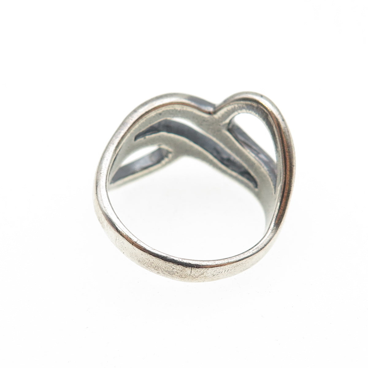 925 Sterling Silver Vintage Modernist Wavy Oxidized Ring Size 6.75