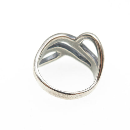 925 Sterling Silver Vintage Modernist Wavy Oxidized Ring Size 6.75