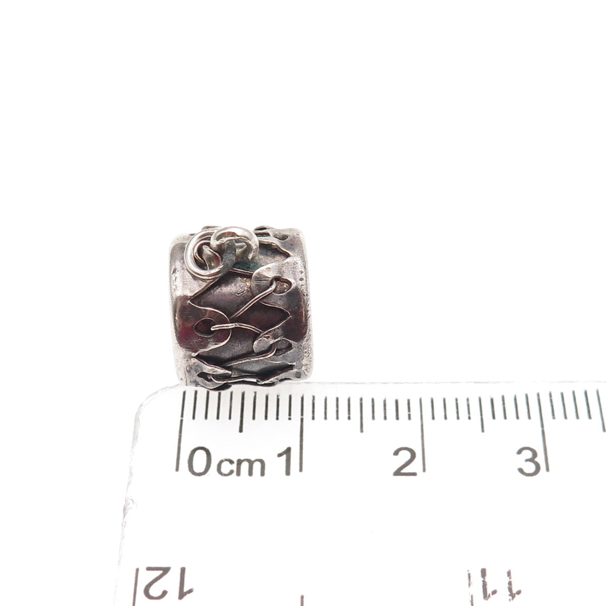 925 Sterling Silver Antique Art Deco Drum Oxidized 3D Mini Charm Pendant