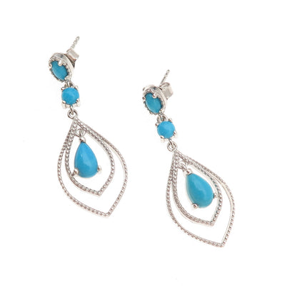Chuck Clemency 925 Sterling Silver Real Turquoise Dangle Earrings