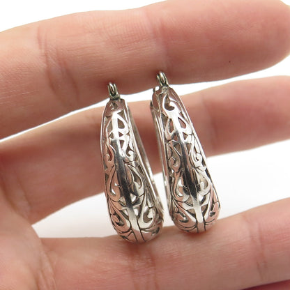 925 Sterling Silver Vintage Heart Scroll Hoop Earrings