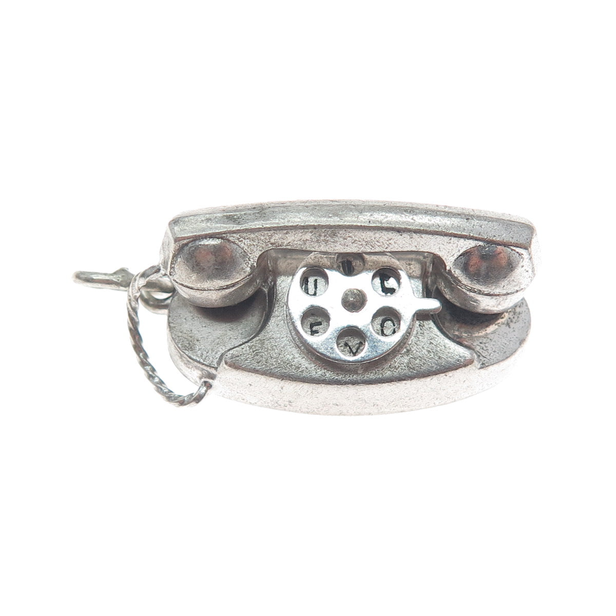 925 Sterling Antique I Love You Retro Rotary Phone Mini Oxidized Charm Pendant