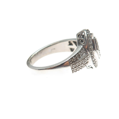 925 Sterling Silver Real Round & Tapered Baguette-Cut Diamond Ring Size 6.75