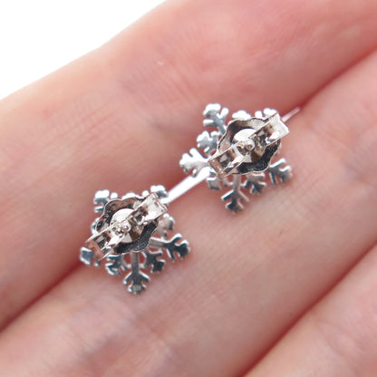 925 Sterling Silver Round-Cut C Z Snowflake Stud Earrings
