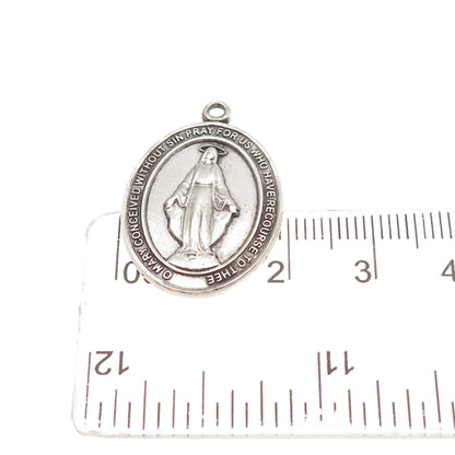 BLISS 925 Sterling Silver Antique Art Deco St. Mary Miraculous Medal Pendant
