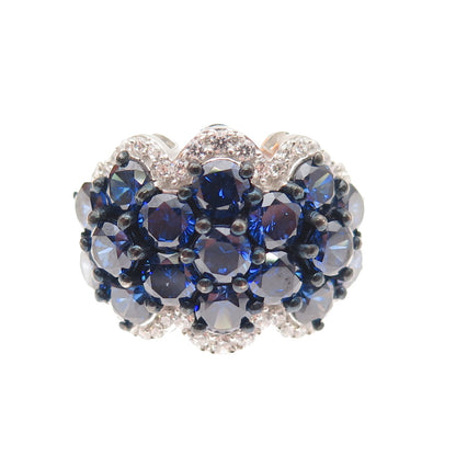 SAMARA SJD Sterling Silver Round-Cut Blue & White C Z Cluster Ring Size 5.25