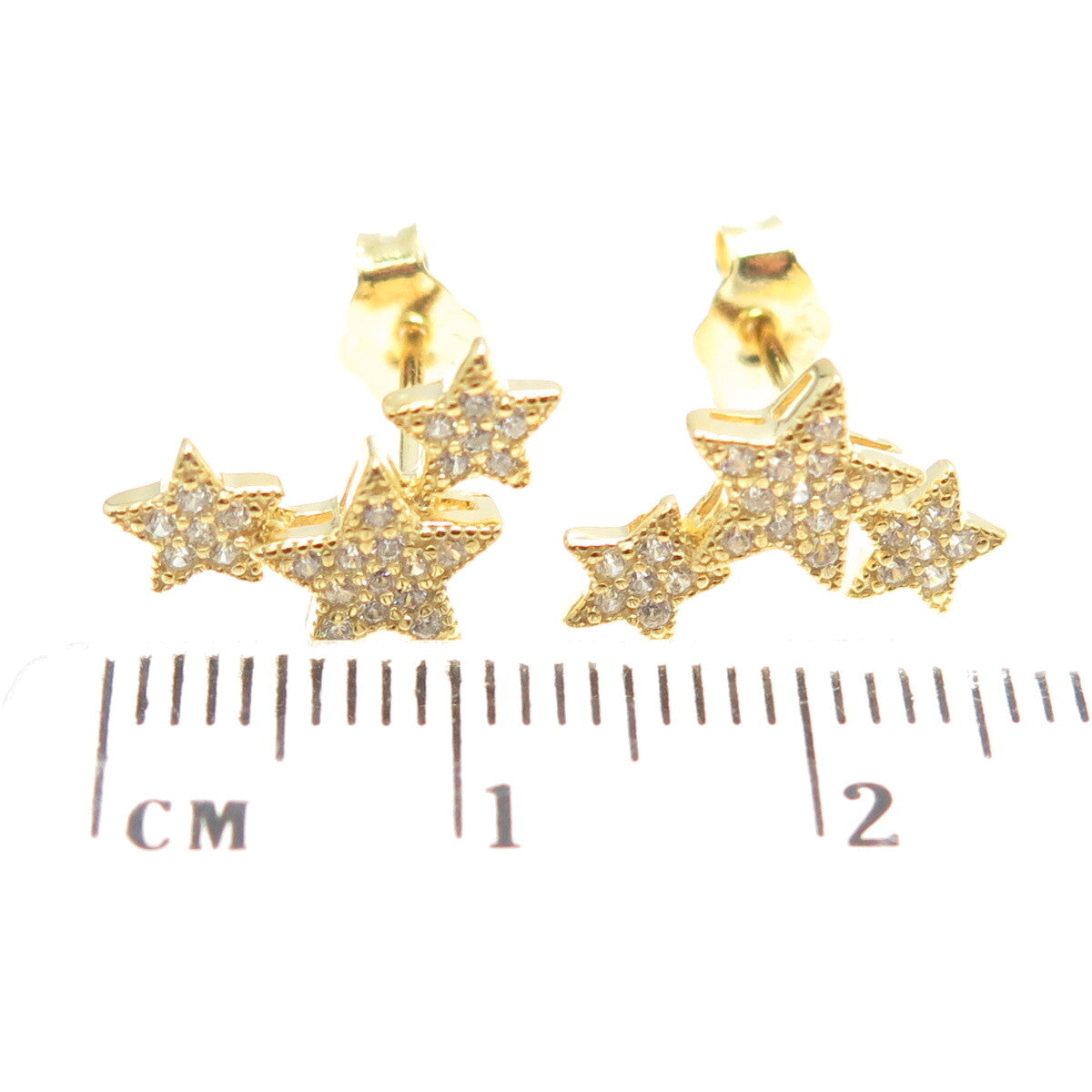 925 Sterling Silver Gold Plated Round-Cut C Z Star Earrings