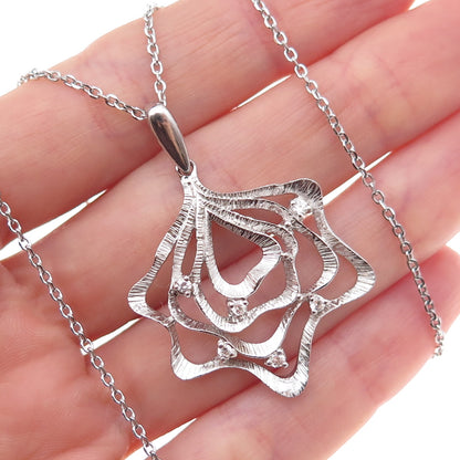 925 Sterling Silver Round-Cut C Z Floral Cable Chain Necklace 16"