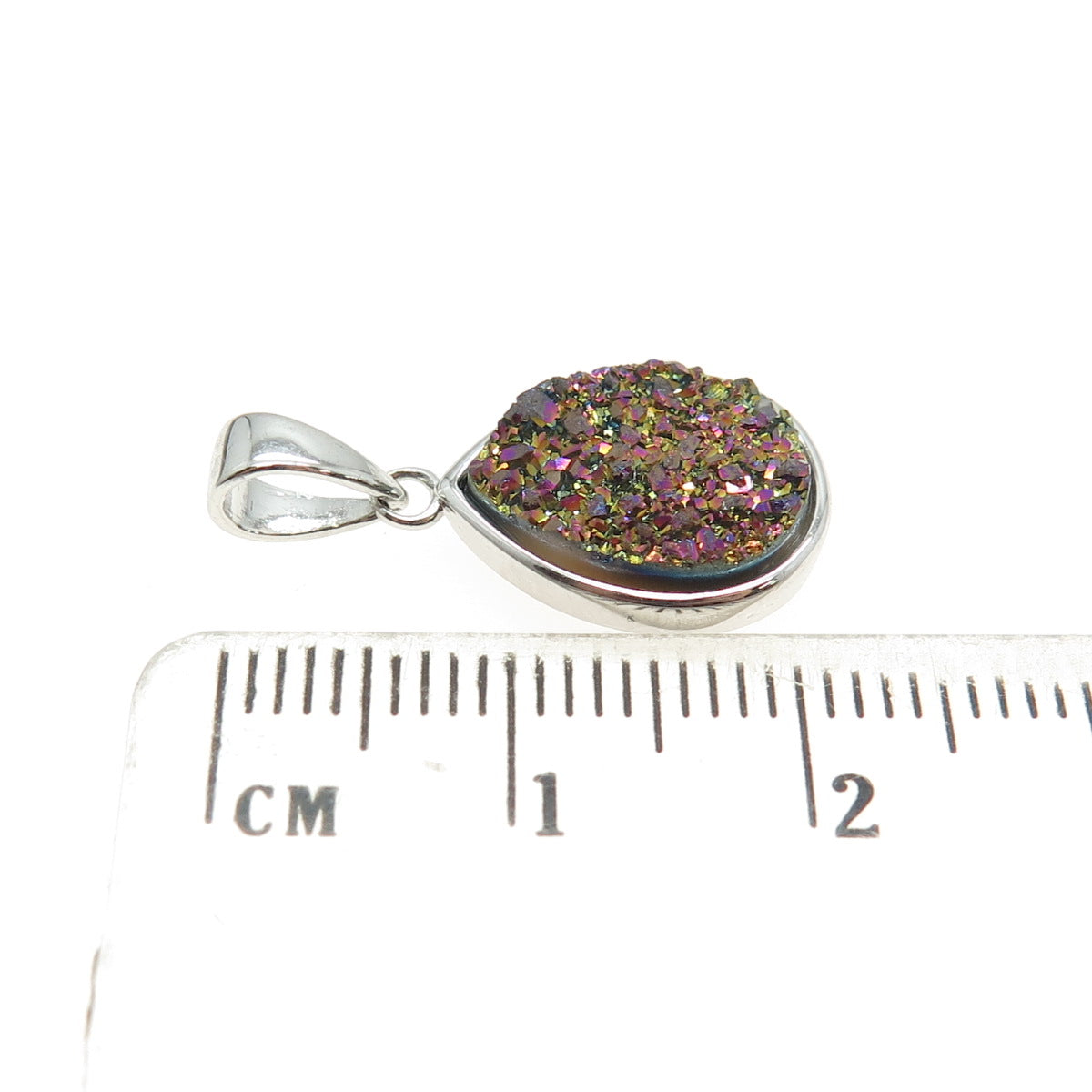 925 Sterling Silver Real Druzy Teardrop Pendant