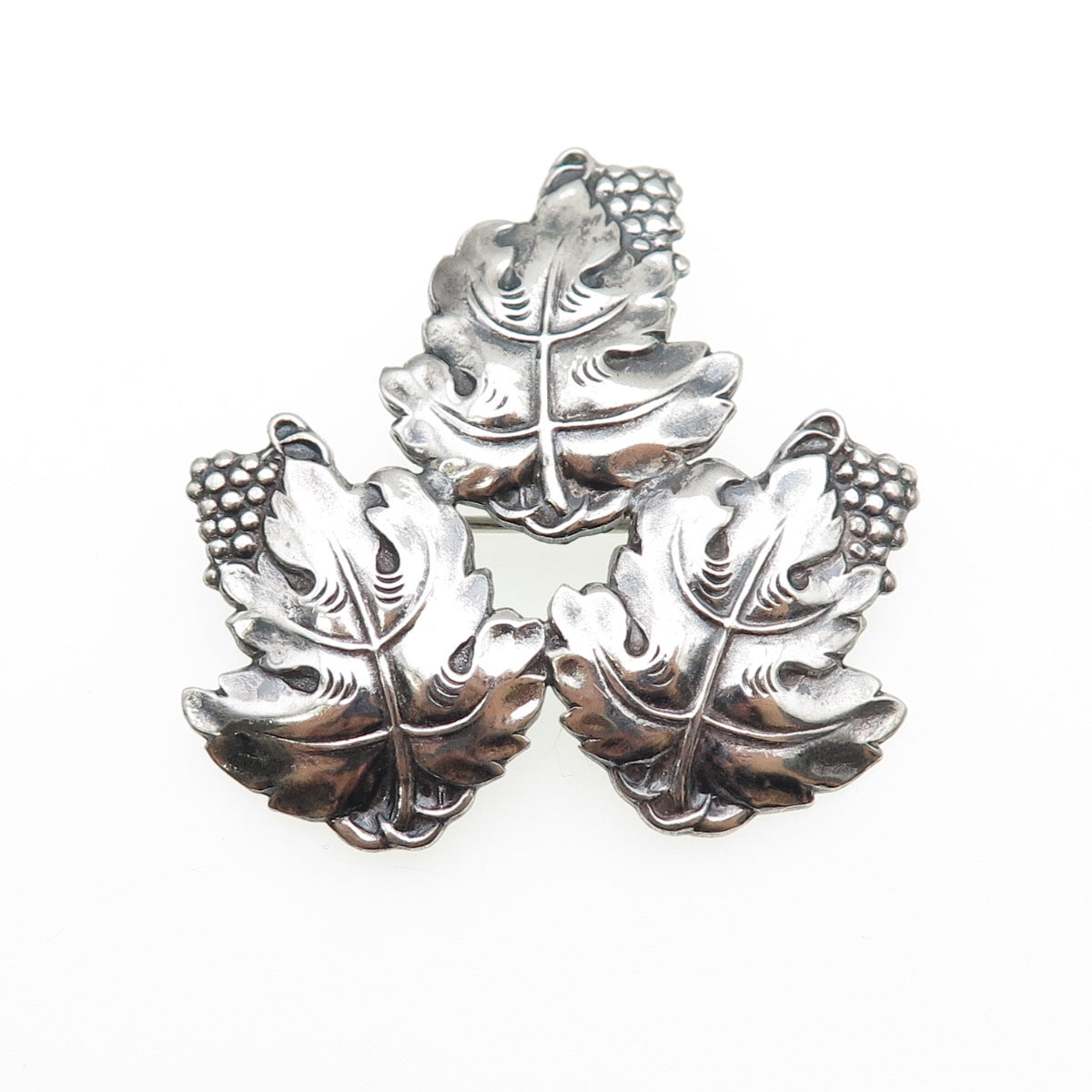 925 Sterling Silver Antique Art Deco Grape Floral Oxidized Pin Brooch