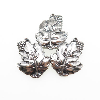 925 Sterling Silver Antique Art Deco Grape Floral Oxidized Pin Brooch