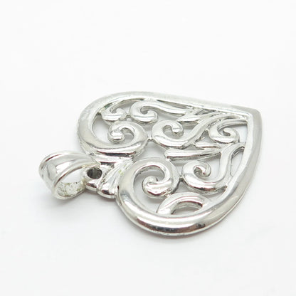 925 Sterling Silver Vintage Swirl Heart Pendant