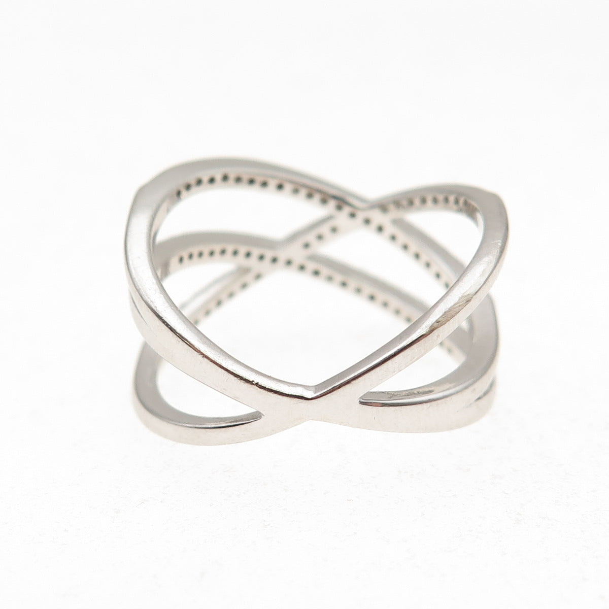 925 Sterling Silver Round-Cut C Z Crisscross Ring Size 7